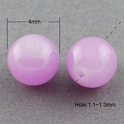 Imitation Jade Glass Beads Strands, Spray Painted, Round, Violet, 4mm, Hole: 1.1~1.3mm, about 200pcs/strand, 31.4 inch
