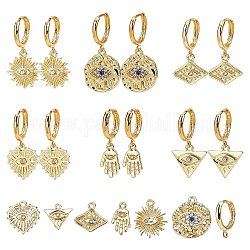 SUNNYCLUE DIY Earring Making, with Brass Huggie Hoop Earring Findings and Alloy Pendants, Mixed Shapes, Real 18K Gold Plated, Pendant: 12pcs/box
