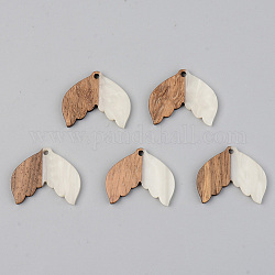Ciondoli in resina opaca e legno di noce, forma a coda di pesce, bianco floreale, 23x28x3mm, Foro: 2 mm