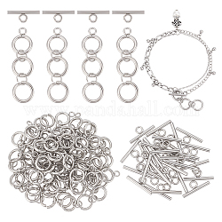 304 Stainless Steel Toggle Clasps, with Open Jump Rings, Stainless Steel Color, Ring: 32x16x6mm, Hole: 3mm, Bar: 18x7x2mm, Hole: 3mm, jump ring: 12x2mm, Inner Diameter: 8mm.