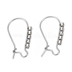 304 Stainless Steel Hoop Earrings Findings Kidney Ear Wires, with Clear Cubic Zirconia, Stainless Steel Color, 24x13mm, Pin: 0.7mm