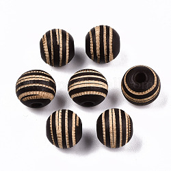 Perles de bois naturel peintes, motif gravé au laser, rond avec zèbre, brun coco, 10x8.5mm, Trou: 2.5mm
