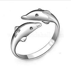 Простой стиль моды латунь дельфин любовника манжеты кольца, открытые кольца, платина, Размер 6, 16 мм