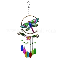Glass Wind Chime, Art Pendant Decoration, with Iron Findings, for Garden, Window Decoration, Dragonfly, 560x20mm