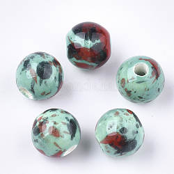 Perles en porcelaine manuelles, fantaisie porcelaine émaillée antique, ronde, colorées, 10.5x9.5mm, Trou: 2.5mm
