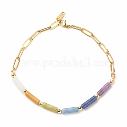 Bracelet de cheville perlé de colonne de pierres précieuses mélangées naturelles avec des chaînes de trombones en laiton pour les femmes, or, 10-1/4 pouce (26 cm)