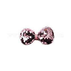 Accesorios de traje de tela bowknot, con lentejuelas / paillettes, Accesorios para fornituras capilares, rosa perla, 77x40x12mm