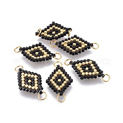 Liens de perles de rocaille japonaises miyuki & toho, avec anneau de jonction en laiton, motif de tissage, losange, kaki clair, 18x12~12.5x1.8mm, Trou: 2.5mm, 1.8 mm d'épaisseur.