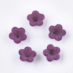 Calottes en acrylique flocky, 5 pétales, fleur, violet, 12x12x7.5mm, Trou: 1mm
