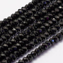 Natürliche schwarze Spinell Perlen Perlen Stränge, facettiert, Rondell, 3.5~4x2.5~3 mm, Bohrung: 0.5~0.6 mm, ca. 126 Stk. / Strang, 15.3~15.7 Zoll (39~40 cm)