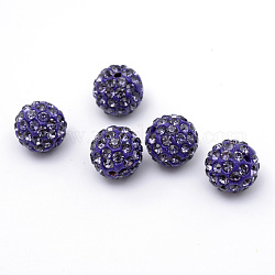 Perles en strass pavé d'argile polymère, perles de boule de disco, tanzanite, pp13 (1.9~2mm), 6 rangs de strass, 10mm, Trou: 1.5mm
