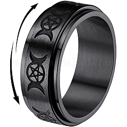 Вращающееся кольцо на палец из нержавеющей стали с тройной богиней луны, Кольцо-спиннер для успокоения беспокойства, медитации, чёрные, размер США 9 (18.9 мм)