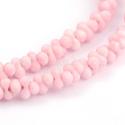 Frosted Glass Bead Strands, Bone, Pearl Pink, 4x2mm, Hole: 0.5mm, about 282pcs/strand, 18.5inch