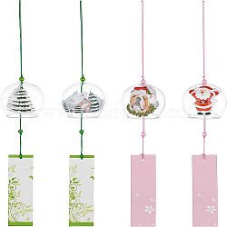 Benecreat 4 pièces 4 carillons éoliens japonais de style, petites cloches à vent pendentifs en verre faits à la main, pour les décorations de maison de cadeau de Noël, Modèles mixtes, 400mm, 1pc / style