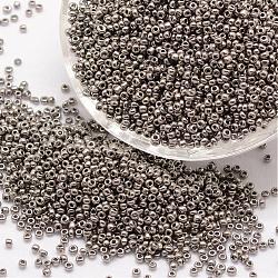 6/0 Perlas de semillas de vidrio, Grado A, redondo, colores opacos, gris, 3.6~4.0mm, agujero: 1.2 mm, aproximamente 500 unidades / 50 g
