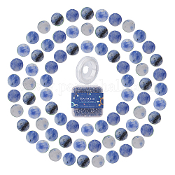 Sunnyclue diy kits de fabricación de pulseras elásticas, Incluye cuentas redondas de jaspe de punto azul natural, Hilo de cristal elástico, abalorios: 4~4.5 mm, agujero: 0.8~1 mm, 400 unidades / caja