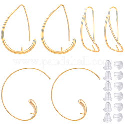 Benecreat 6pcs 3 Arten Messingohrringhaken, für die Hälfte gebohrt Perlen, langlebig plattiert, Tropfen- & Spiral- & Twist-Form, mit 20 Stück Kunststoff-Ohrmuttern, echtes 18k vergoldet, 34~55x14~55x3~3.5 mm, Stift: 0.7~0.9 mm, 2pcs / style
