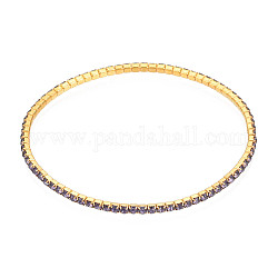 Brass Claw Chain Stretch Bracelets, with Rhinestone, Golden, Tanzanite, 2 inch(5cm), 2mm