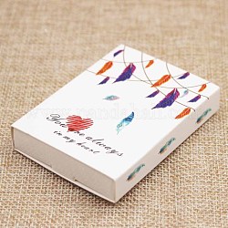 Kraft Paper Boxes and Necklace Jewelry Display Cards, Packaging Boxes, with Feather Pattern, White, Folded Box Size: 7.3x5.4x1.2cm, Display Card: 7x5x0.05cm