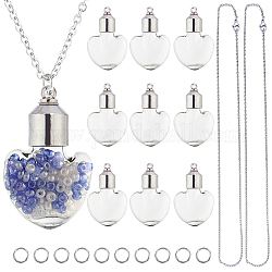 Kit de fabrication de collier de bouteille de souhait DIY Sunnyclue, y compris les pendentifs en verre transparent, Collier 304 en acier inoxydable, anneaux de jonction en laiton, cœur, 30 pcs / boîte