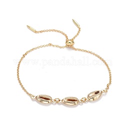 Bracelets coulissants en laiton, bracelets bolo, avec des chaînes rolo, forme de cauris, or, 10-3/8 pouce (26.4 cm), 0.8~1.5mm