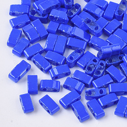 2-Loch-Glasperlen, opak sprühlackiert oder transparent sprühlackiert, Rechteck, Blau, 4.5~5.5x2x2~2.5 mm, Bohrung: 0.5~0.8 mm