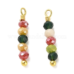 Glass Round Beaded Pendants, with Rack Plating Real 18K Gold Plated Brass Loops, Colorful, 17.5x3mm, Hole: 1.4mm