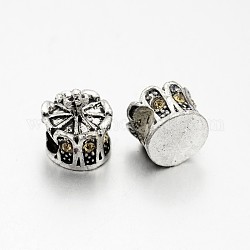 Antique Silver Plated Alloy Rhinestone European Beads, Large Hole Crown Beads, Lt.Col.Topaz, 13x12mm, Hole: 5mm