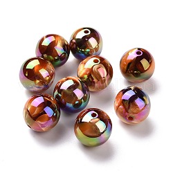 UV Plating Rainbow Iridescent Acrylic Beads, with Gold Foil, Round, Sienna, 24.5x23.5mm, Hole: 3.5mm