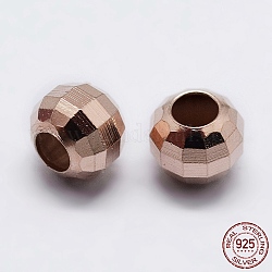 925 шарик из стерлингового серебра spacer, граненые, круглые, розовое золото , 6x5 мм, отверстие : 3 мм