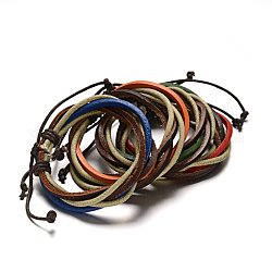 Adjustable Leather Cord Multi-Strand Bracelets, Mixed Color, 53mm, 10x6mm