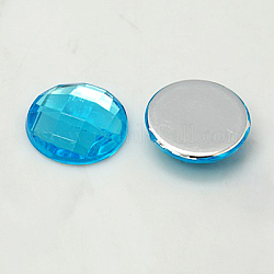 Nachahmung taiwan acryl strass flach zurück cabochons, facettiert, halbrund / Dome, Deep-Sky-blau, 20x5 mm, 200 Stück / Beutel