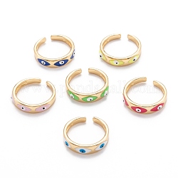 Brass Enamel Cuff Rings, Open Rings, Long-Lasting Plated, Evil Eye, Golden, Mixed Color, US Size 8(18.1mm)