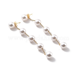 Orecchini pendenti a catena lunga con perle di plastica rotondi, 304 orecchini pendenti in acciaio inossidabile da donna, oro, 95x10mm, ago :0.7mm