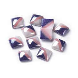 Opaque Glass Cabochons, Stripe Pattern, Square, Colorful, 10x10x4mm
