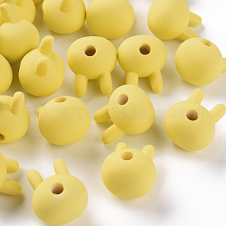 Perles acryliques, de Style caoutchouté, la moitié foré, lapin, jaune, 19x16.5x14.5mm, Trou: 3.5mm