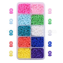 110G 10 Colors Handmade Polymer Clay Beads, Heishi Beads, for DIY Jewelry Crafts Supplies, Disc/Flat Round, Mixed Color, 4x1mm, Hole: 1mm, 11g/color