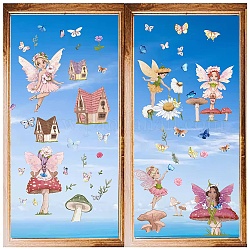 CRASPIRE 16 Sheets Angel Wall Stickers Fairy Stickers House Daisy Mushroom Butterfly Window Stickers PVC Waterproof Self Adhesive Wall Decals Removable for Window Decor Clings Housewarming Gift