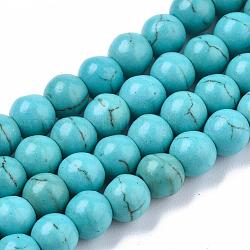 Chapelets de perles en turquoise synthétique, ronde, turquoise, 6mm, Trou: 1mm, Environ 60 pcs/chapelet