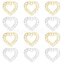 DICOSMETIC 12Pcs 2 Colors Stainless Steel Hollow Lovely Heart Filigree Joiners Pendants Hypoallergenic Locket Charms Metal Hollow Flat Smooth Pendants for Jewelry Making DIY