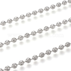 Brass Ball Chains, Flower Textured Pattern, with Spool, Long-Lasting Plated, Unwelded, Real Platinum Plated, 4mm, about 16.4 Feet(5m)/roll