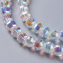 Verre imitation perles de cristal autrichien, ronde à facettes, clair ab, 8x7mm, Trou: 1.4mm