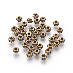 Séparateurs perles en alliage de style tibétain, sans plomb, sans cadmium et sans nickel, rondelle, bronze antique, 5 mm de diamètre, épaisseur de 3mm, Trou: 2mm