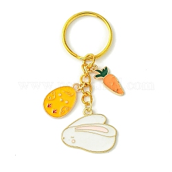 Porte-clés pendentif en alliage d'émail, œuf de pâques, lapin et carotte, avec porte-clés fendus, orange, 7.4 cm