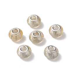 Résine transparente perles européennes, Perles avec un grand trou   , avec noyaux en laiton plaqué couleur argent, facette, rondelle, verge d'or, 14~14.5x8.5~9.5mm, Trou: 5mm