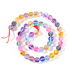 Synthetische Mondstein Perlen Stränge, holographische Perlen, gefärbt, Runde, Mischfarbe, 8 mm, Bohrung: 0.7 mm, 48 Stk. / Strang, 15 Zoll