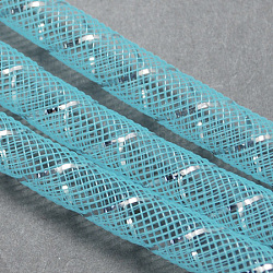 Mesh Tubing, Plastic Net Thread Cord, with Silver Vein, Light Sky Blue, 8mm, 30 yards/Bundle