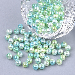 Cuentas de perlas de imitación de plástico ABS del arco iris, gradiente de perlas de sirena, redondo, amarillo verdoso, 7.5~8x7~7.5mm, Agujero: 1.6 mm, aproximamente 2000 unidades / 500 g