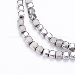 Vacuum Plating Electroplate Non-magnetic Synthetic Hematite Bead Strands, with Matte Style, Cube, Silver Plated, 3x3x3mm, Hole: 1mm, about 142pcs/strand, 15.7 inch