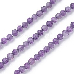 Chapelets de perles en améthyste naturelle, facette, ronde, 3~3.5mm, Trou: 0.5mm, Environ 115~130 pcs/chapelet, 14.5~16.1 pouce (37~41 cm)